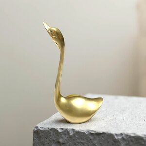 Vintage MCM Solid Brass 6” Swan Figurine